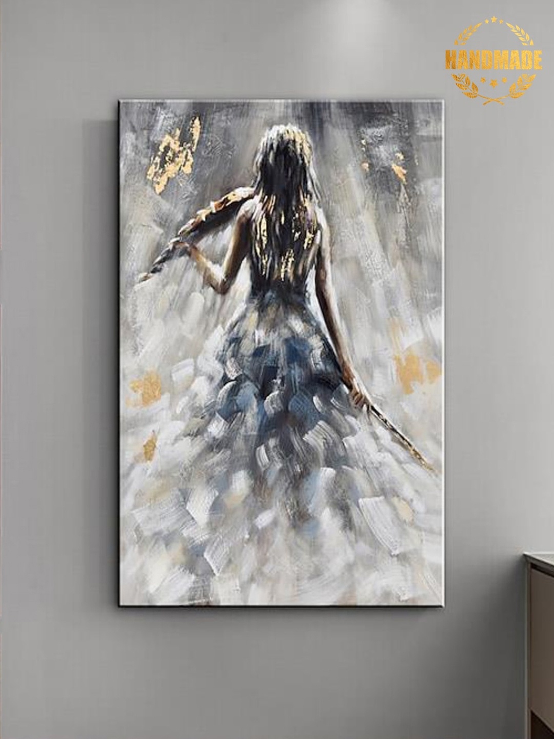

THE HANDMADE FLAIR Grey & White Abstract Painting Wall Art