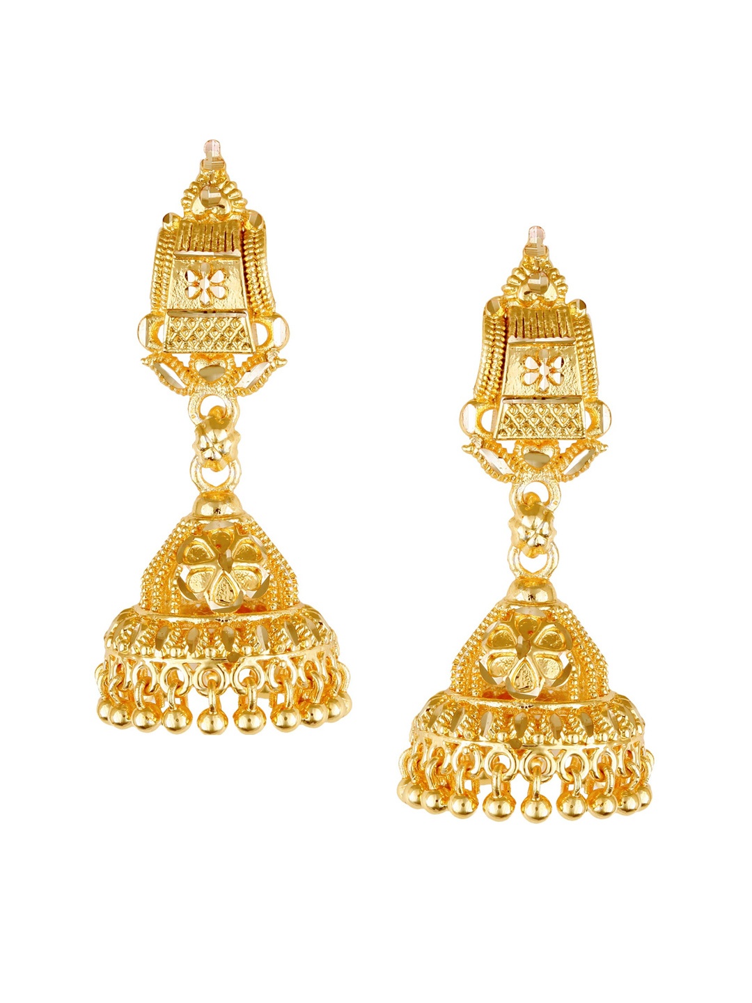 Vighnaharta Gold-Plated Floral Jhumkas Earrings