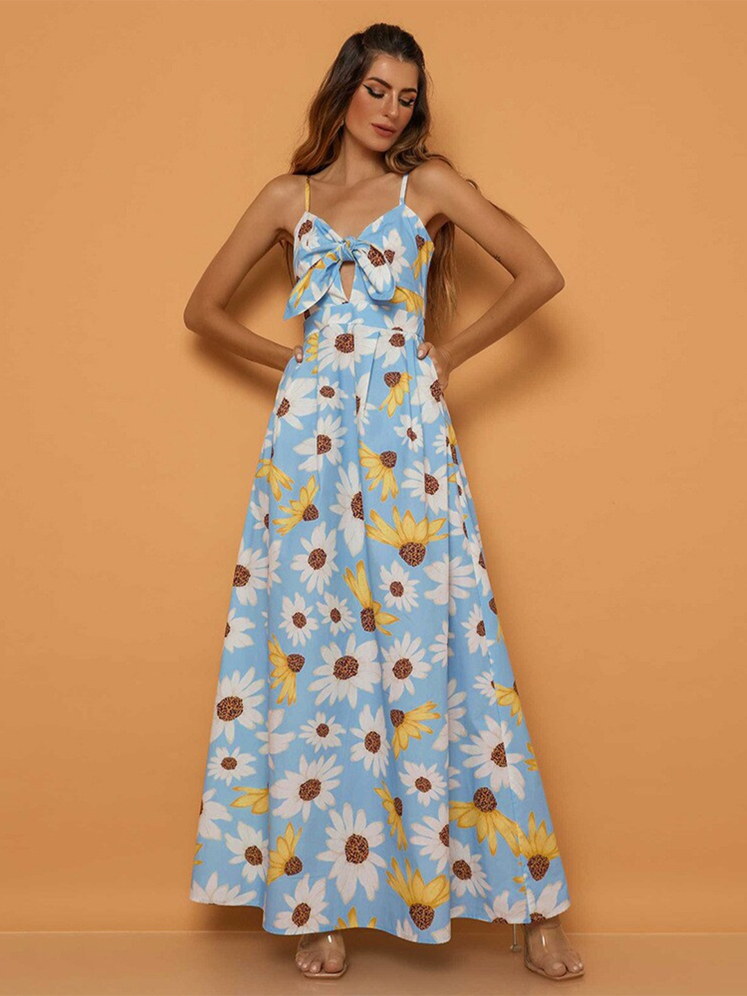 

BoStreet Blue Floral Print Maxi Dress