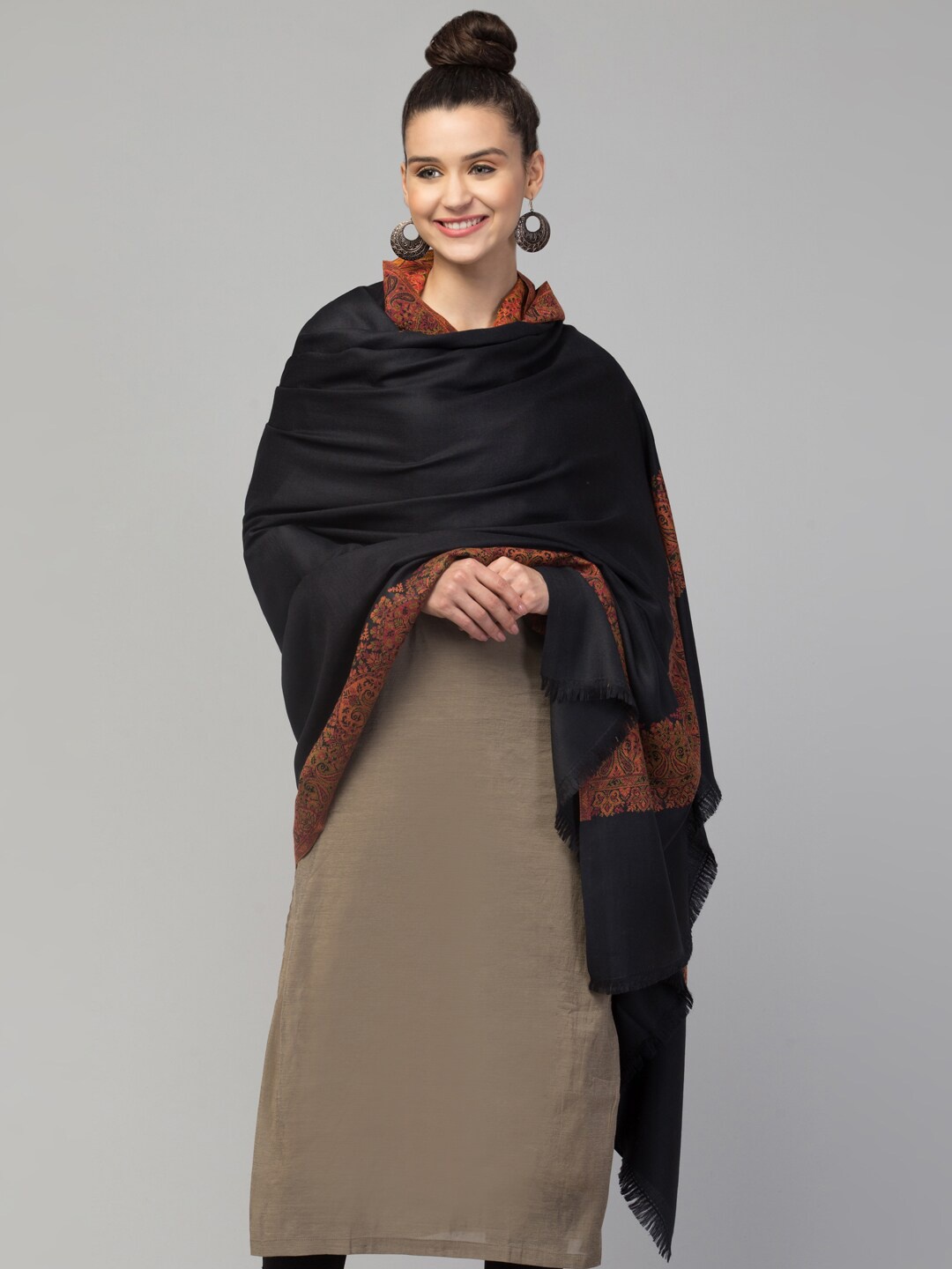 

Tweedle Woven-Design Wool Shawl, Black