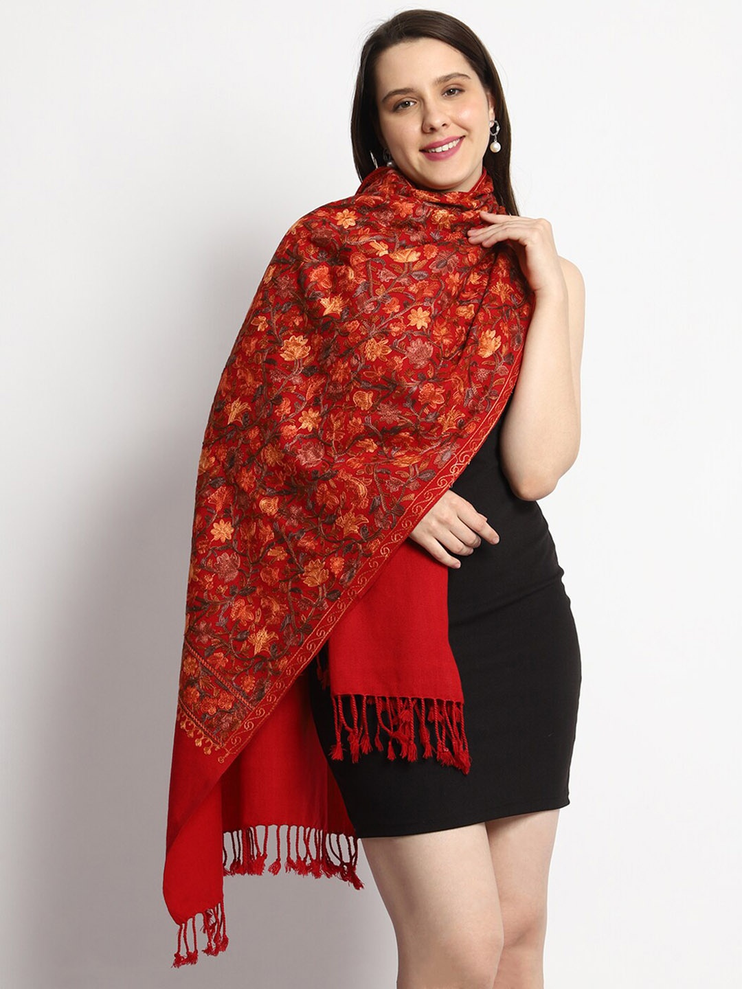

Tweedle Embroidered Wool Shawl, Red