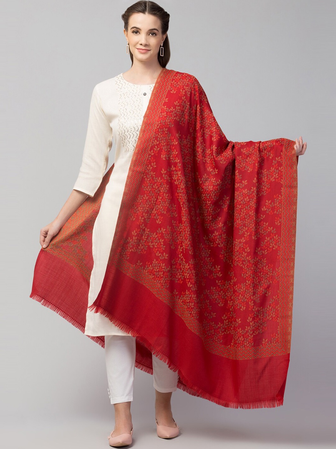 

Tweedle Woven Design Kashmiri Shawl, Red