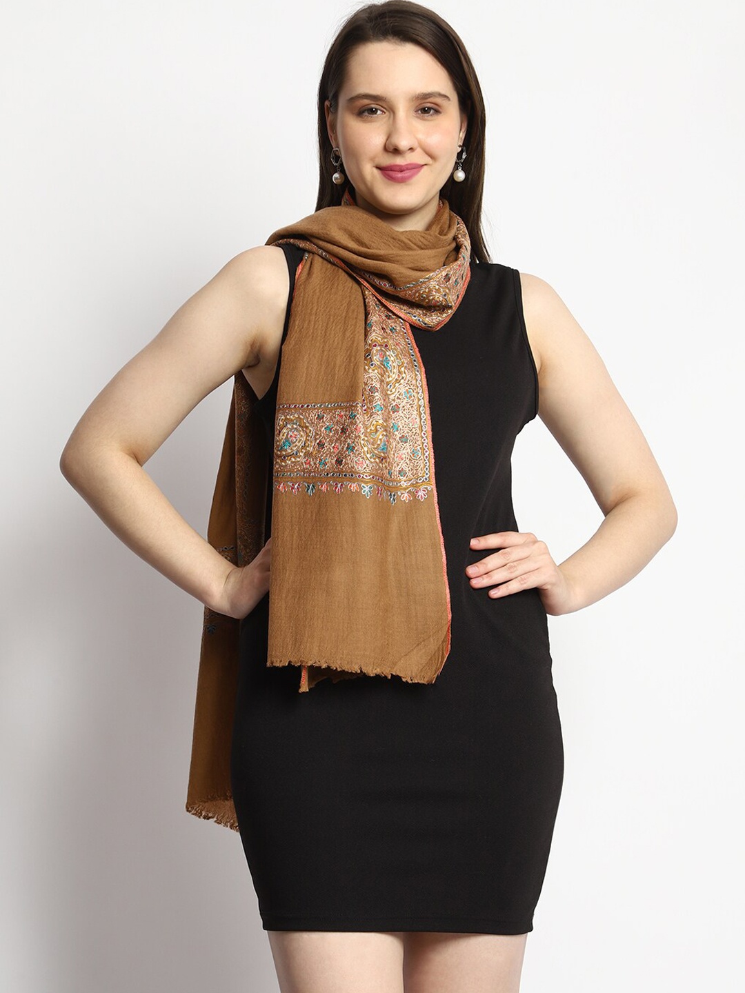 

Tweedle Embroidered Wool Shawl, Beige