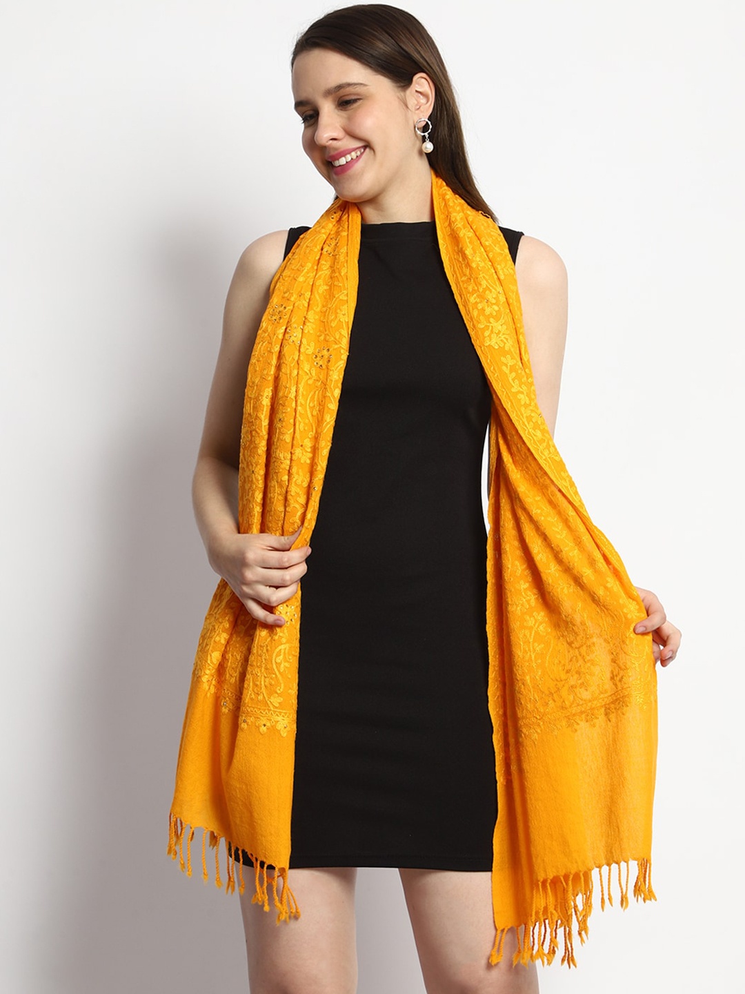 

Tweedle Embroidered Wool Shawl, Yellow