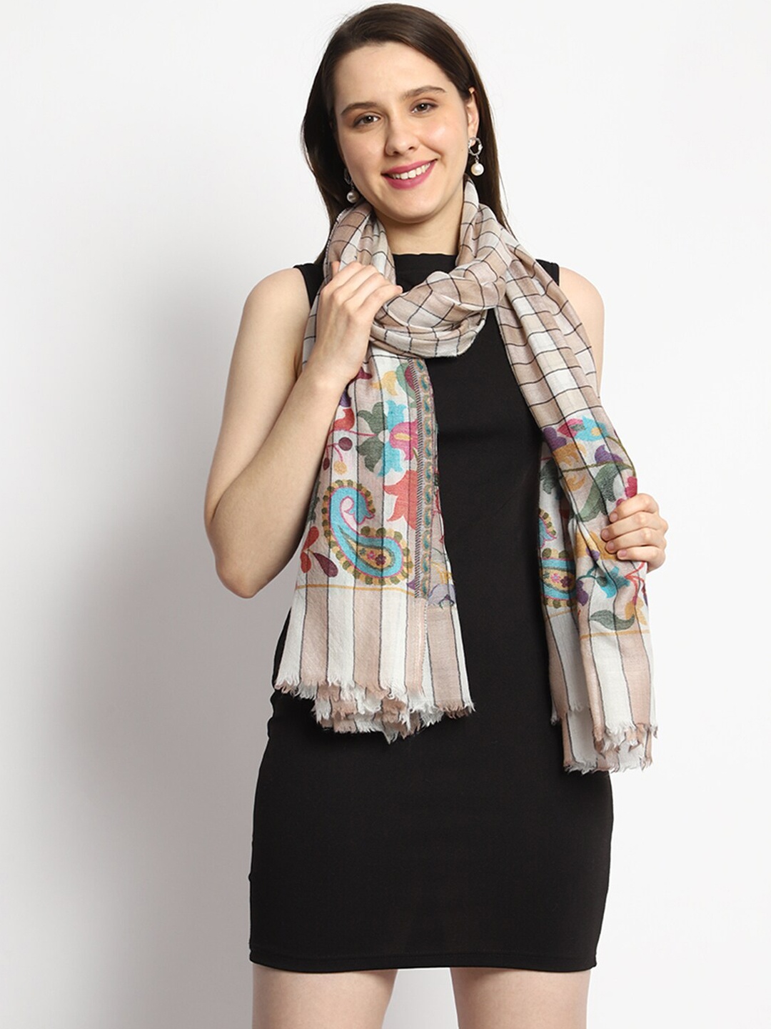 

Tweedle Checked Printed Ultra Soft Wool Shawl, Beige