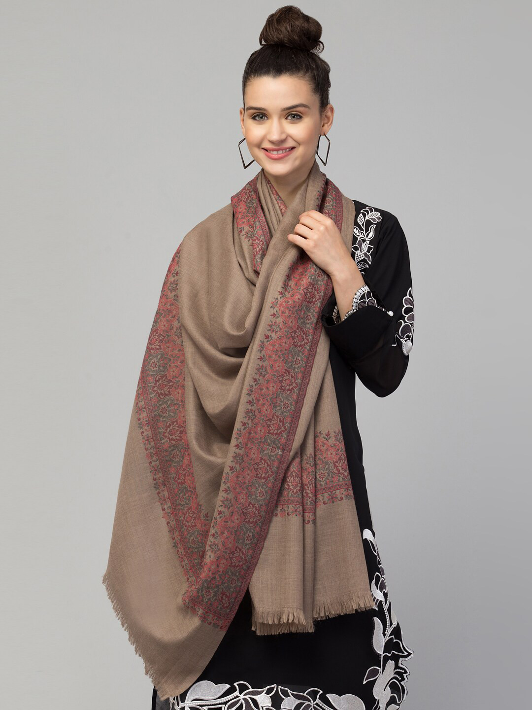 

Tweedle Woven Design Kashmiri Shawl, Beige