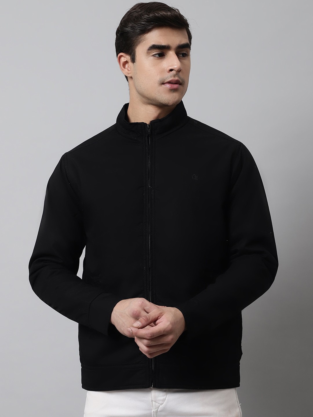 

Cantabil Mock Collar Cotton Bomber Jacket, Black