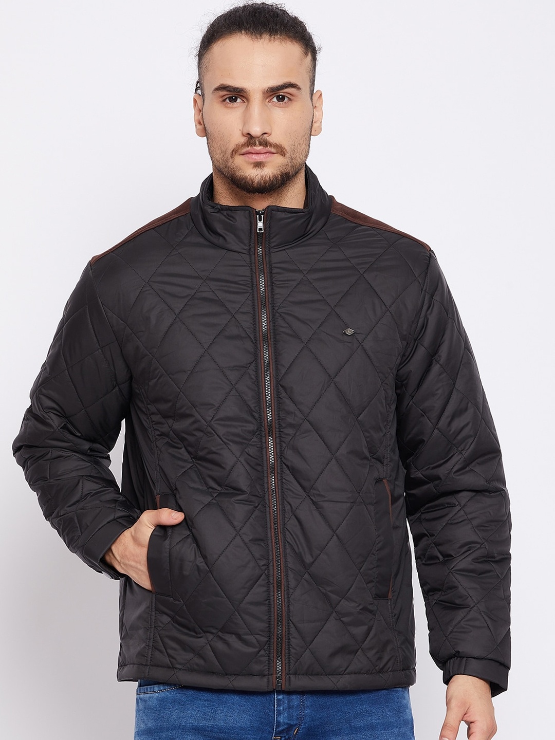 

Cantabil Checked Quilted Jacket, Black