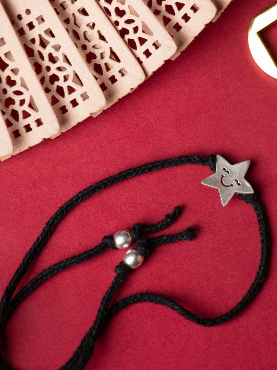 

Shyle 92.5 Sterling Silver & Star Shaped Oxidised Anklet, Black