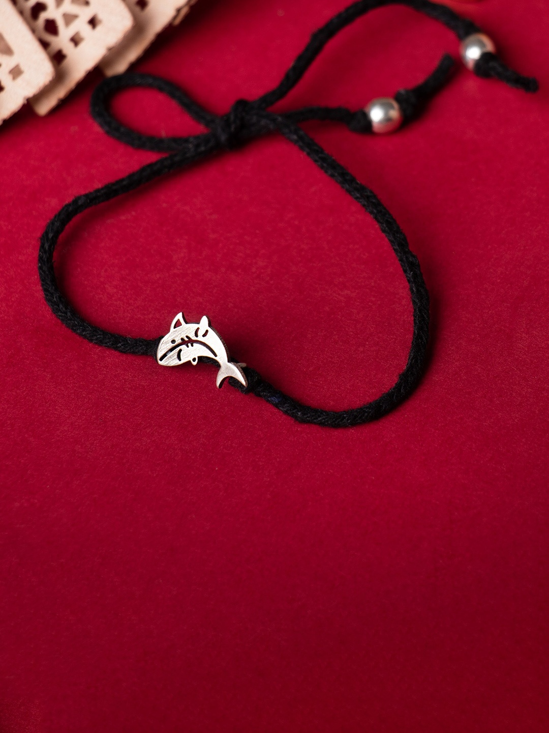 

Shyle 92.5 Sterling Silver & Dolphin Shaped Oxidised Anklet, Black