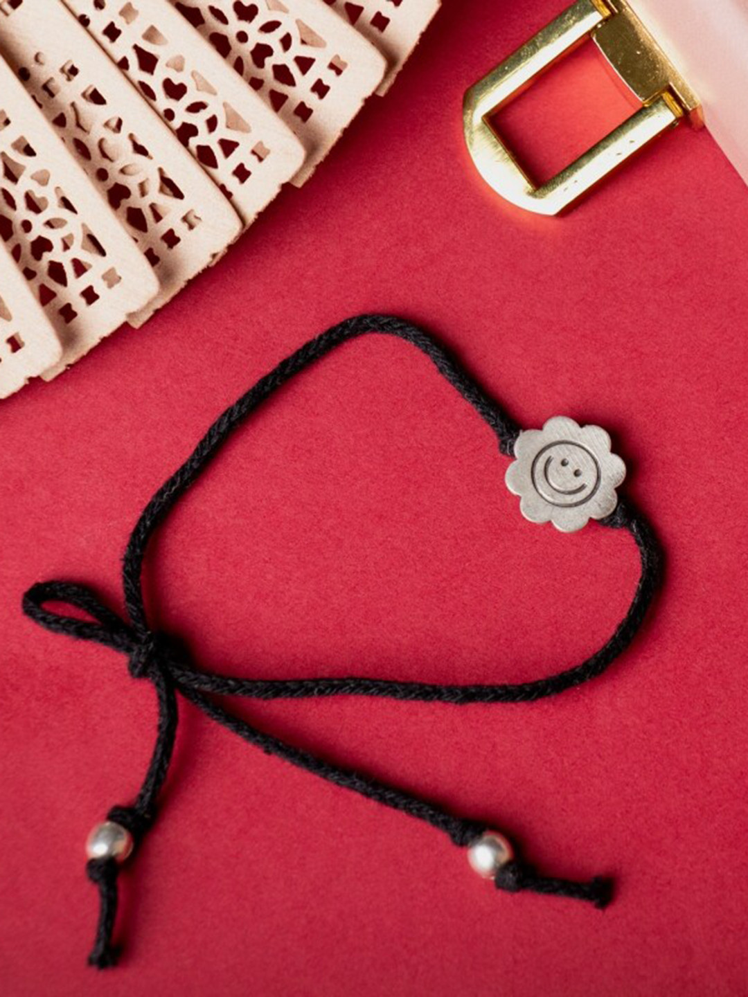 

Shyle 92.5 Sterling Silver & Sunshine Shaped Oxidised Anklet, Black