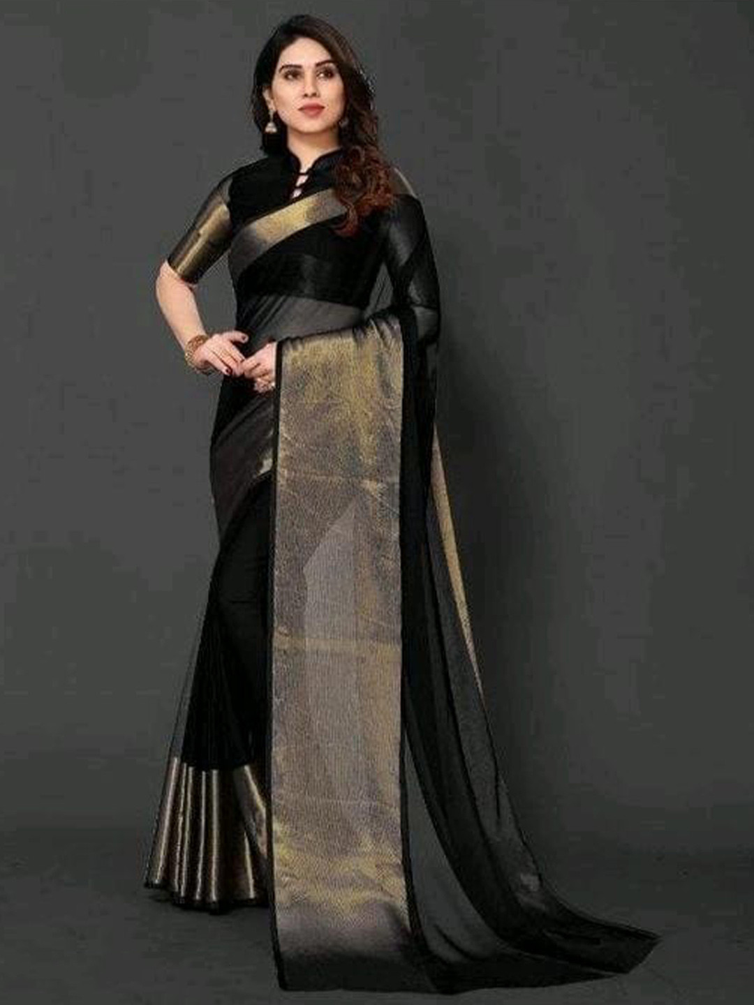 

KALINI Sheer Zari Saree, Black