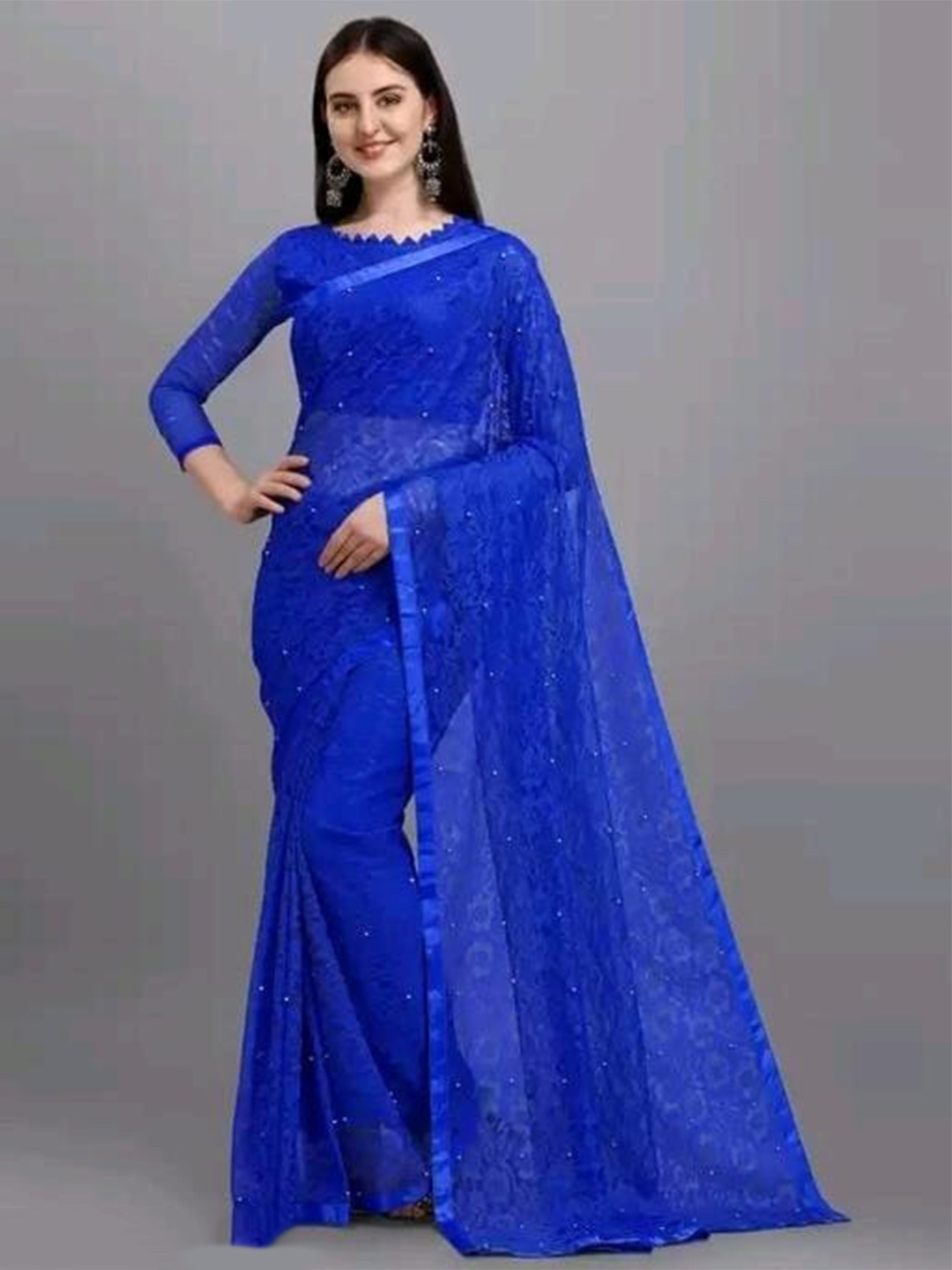 

KALINI Embellished Net Saree, Blue