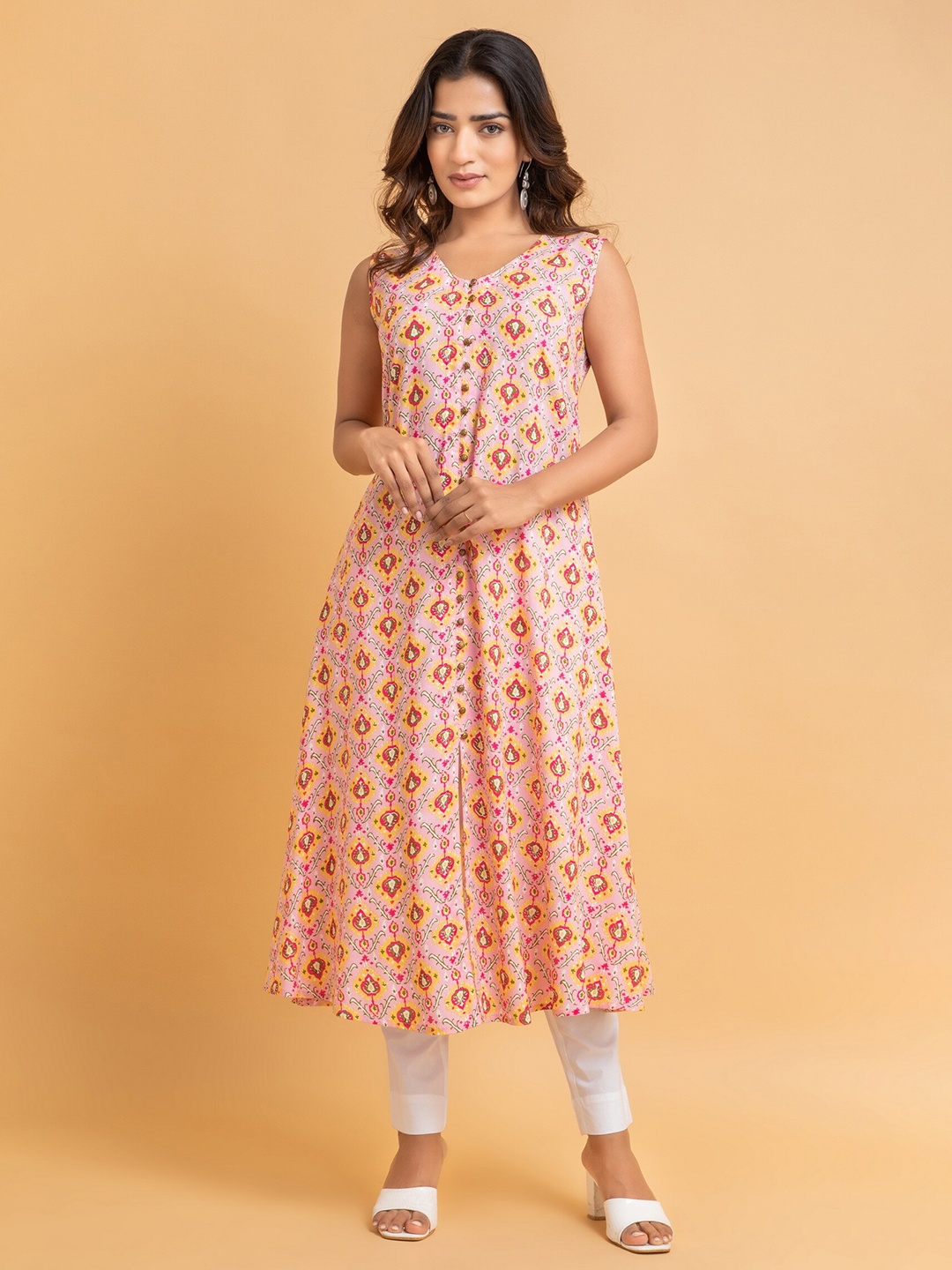 

SUTI Floral Printed A-Line Midi Dress, Pink