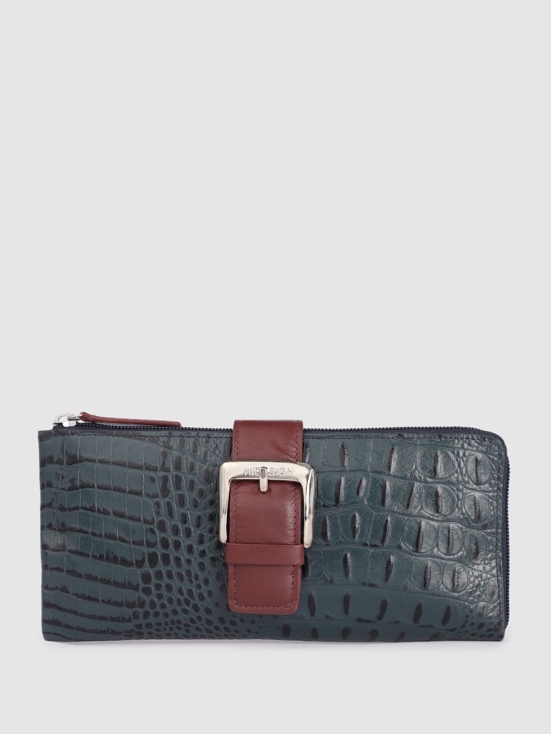 

Hidesign Women Textured Leather Zip Around Wallet, Navy blue
