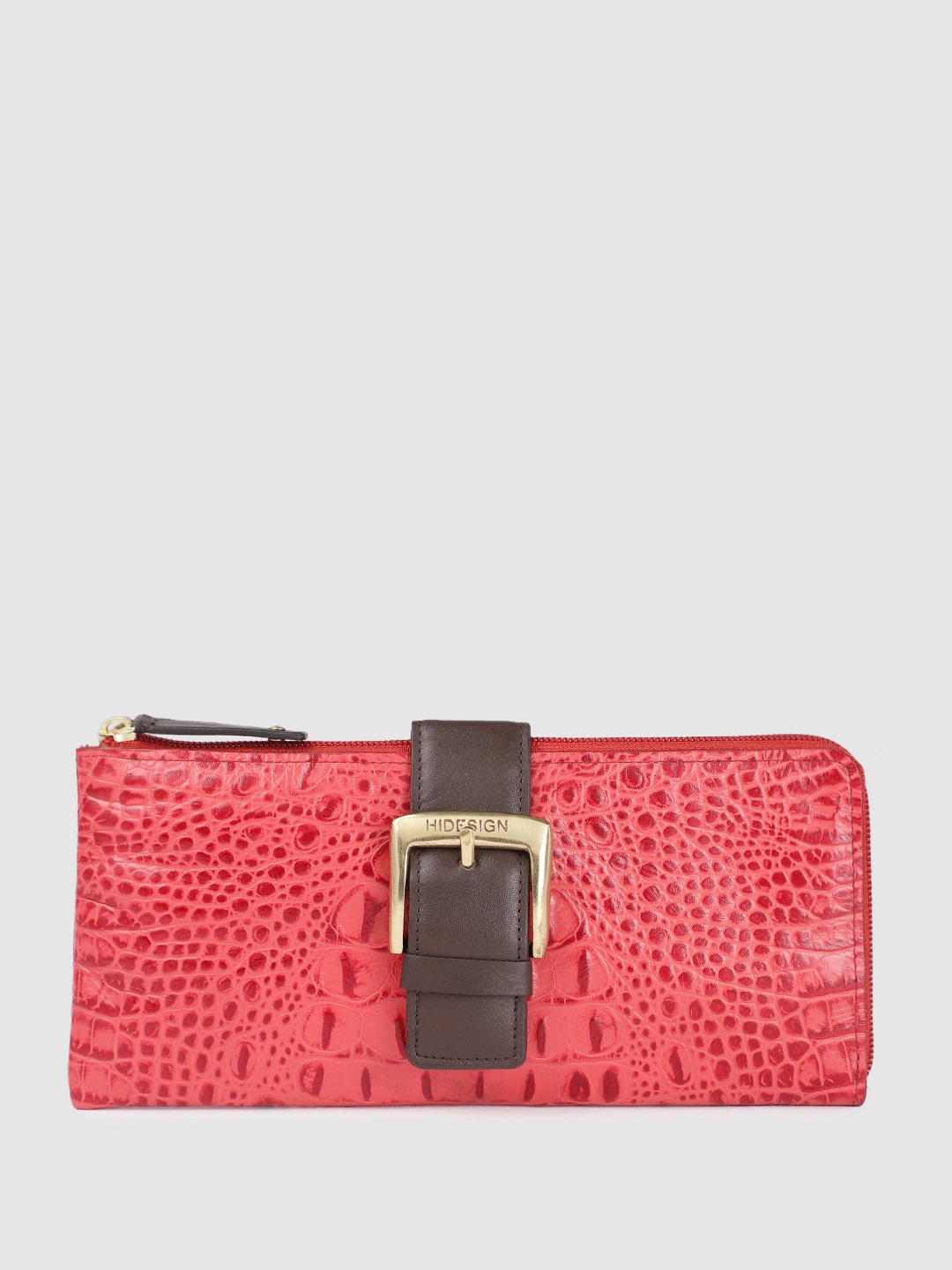 

Hidesign Women Textured Leather Zip Around Wallet, Red