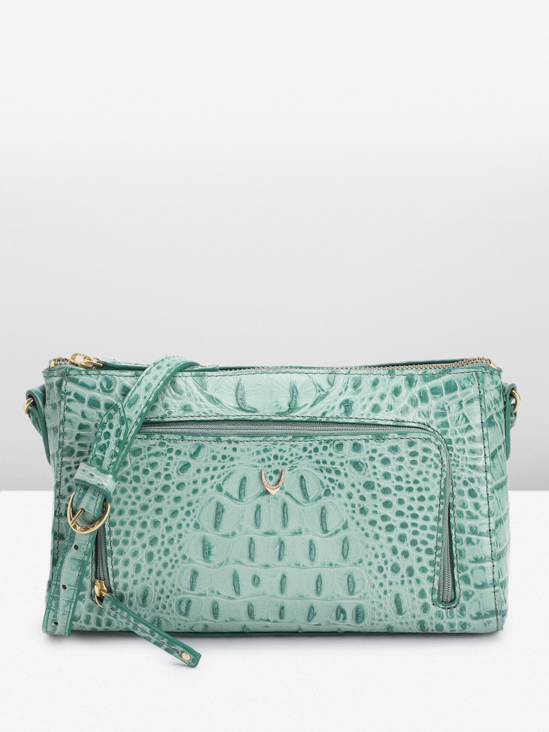 

Hidesign Animal Textured Leather Structured Sling Bag, Green