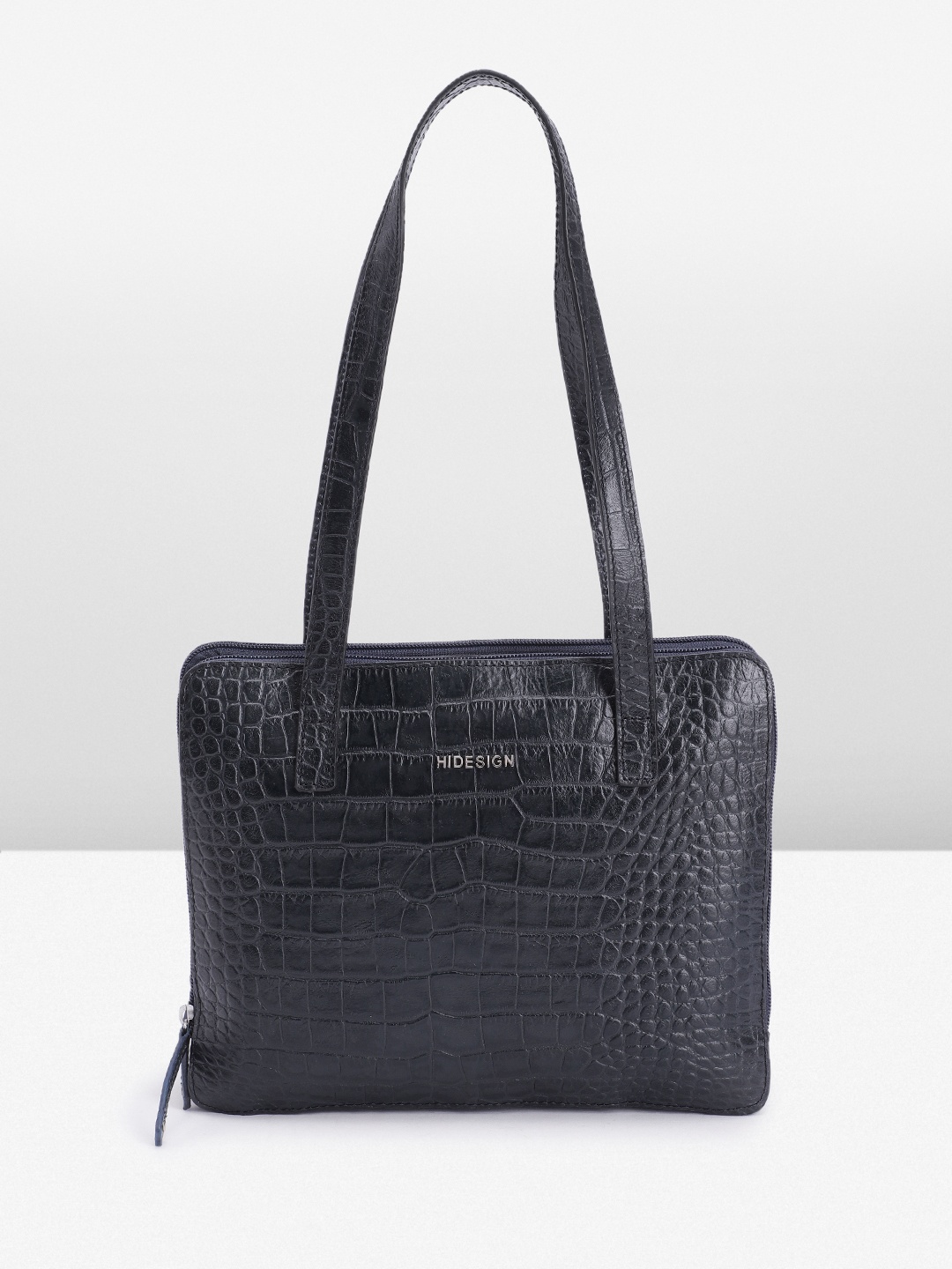 

Hidesign Crocodile Textured Leather Structured Shoulder Bag, Navy blue