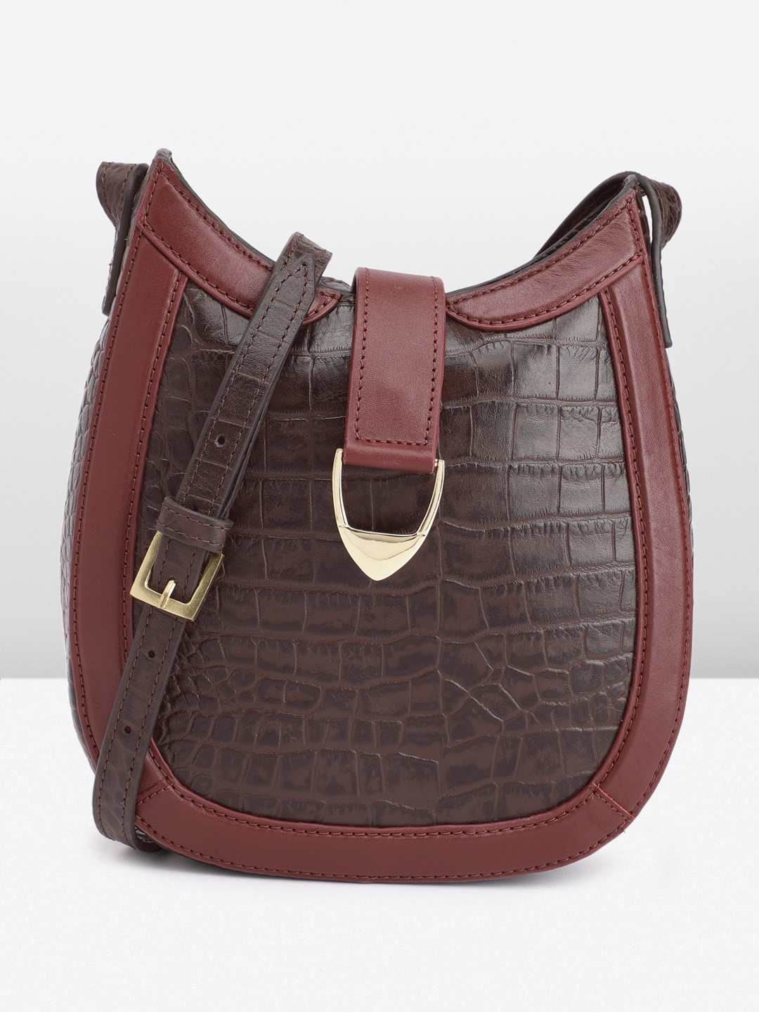 

Hidesign MOEMIE 06 Croc Textured Leather Hobo Bag, Brown
