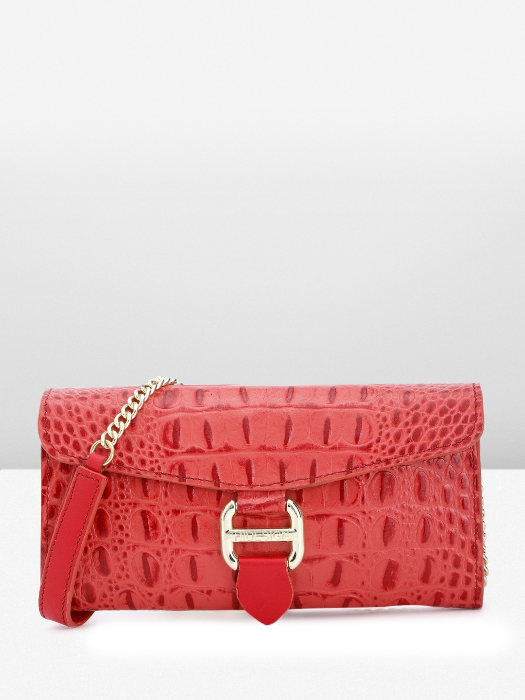 

Hidesign Women Croc Textured Buckle Detail Leather Envelope, Pink