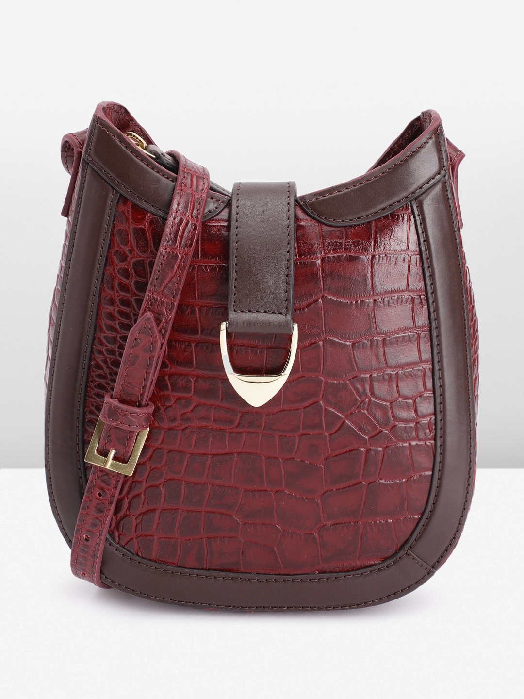 

Hidesign Croc Textured Leather Sling Bag, Maroon