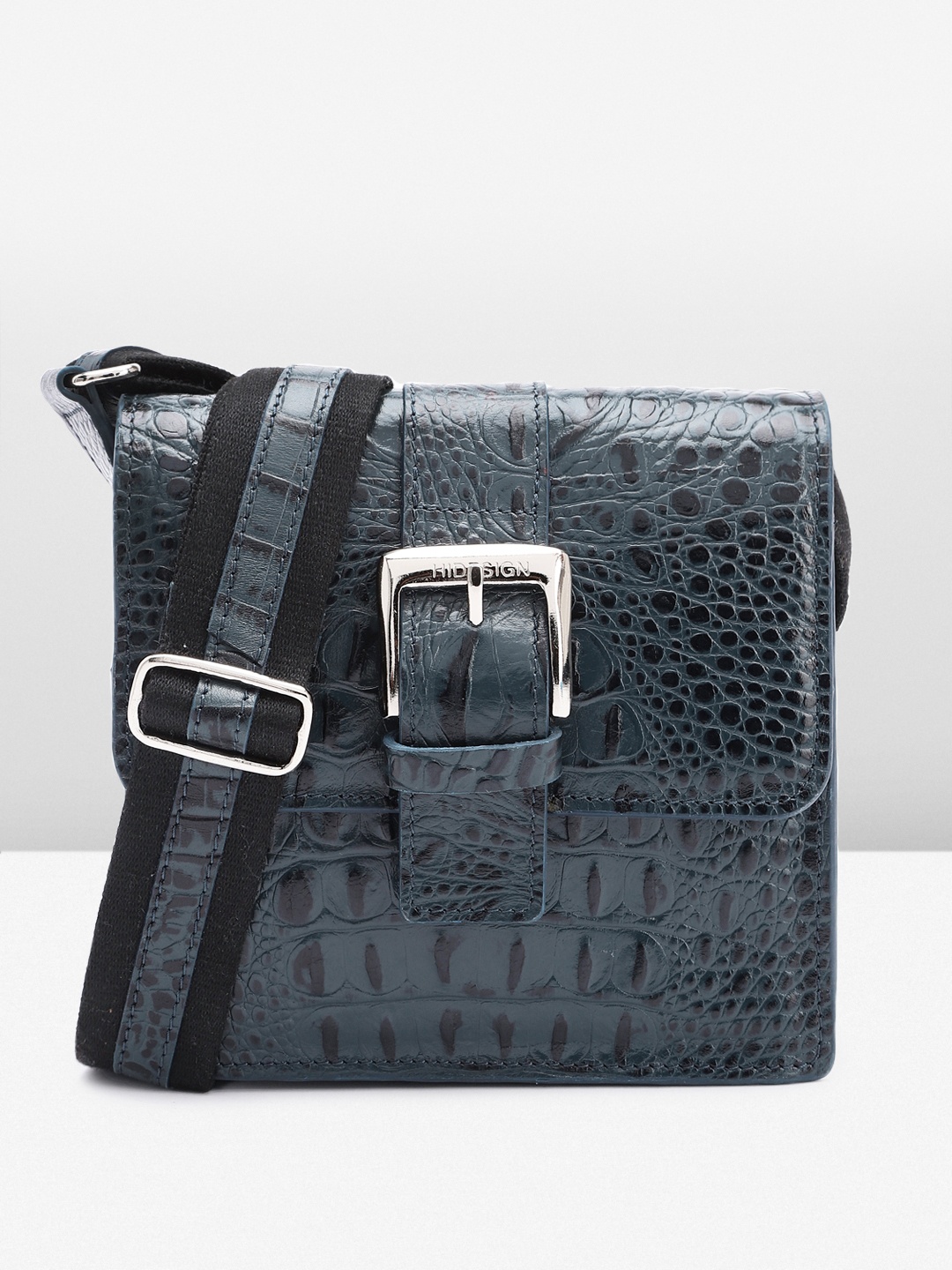 

Hidesign Women Textured Leather Sling Bag, Navy blue