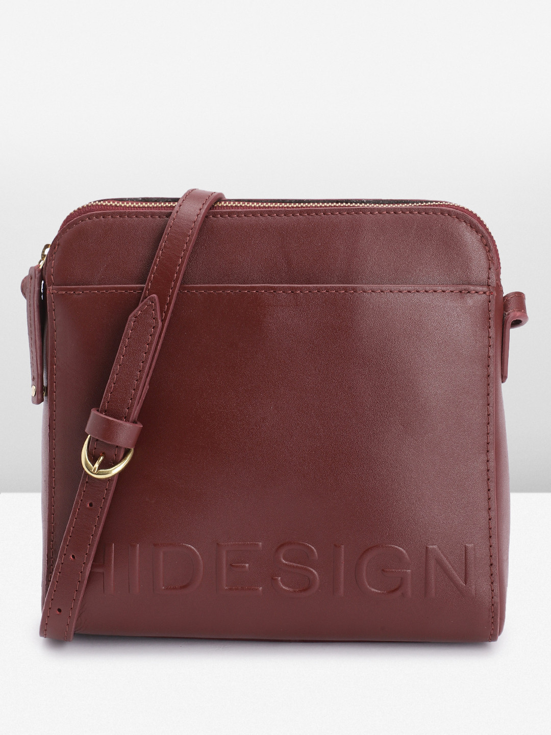 

Hidesign CAREY 02 Brand Logo Embossed Leather Sling Bag, Maroon