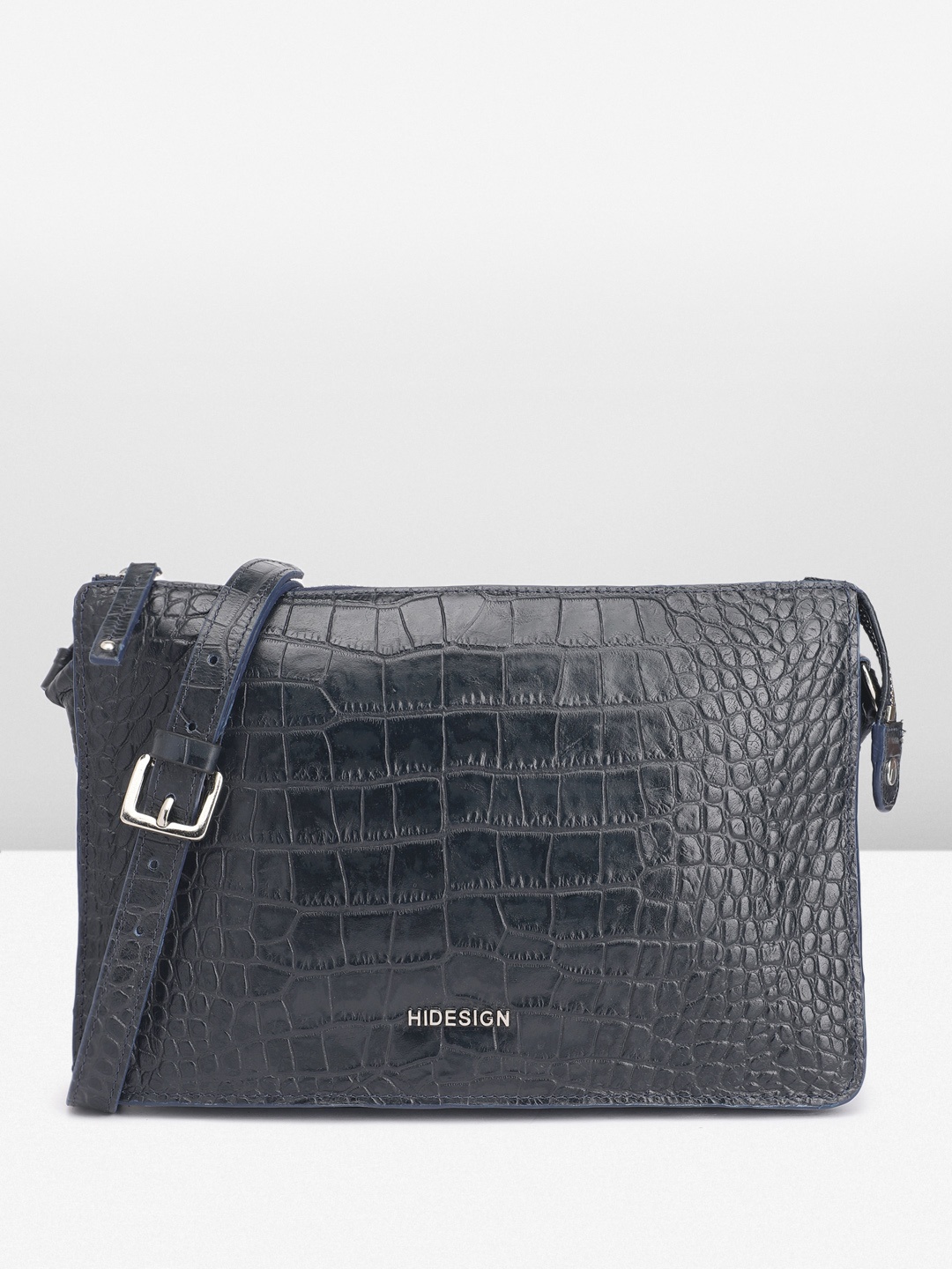 

Hidesign Animal Textured Leather Structured Sling Bag, Navy blue