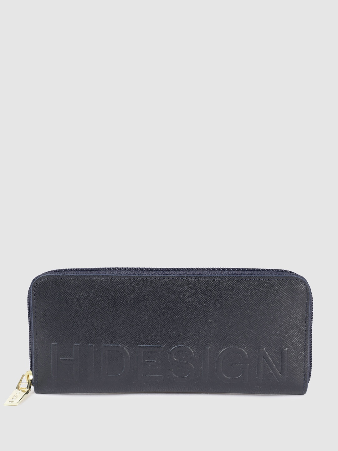 

Hidesign Women Brand Logo Design Leather Zip Around Wallet, Navy blue