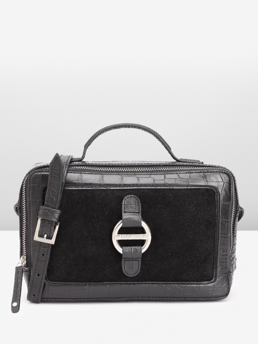 

Hidesign Animal Textured Leather Structured Handheld Bag, Black