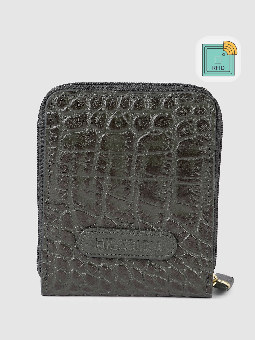 

Hidesign Women Crocodile Textured Leather Zip Around Wallet With RFID, Green