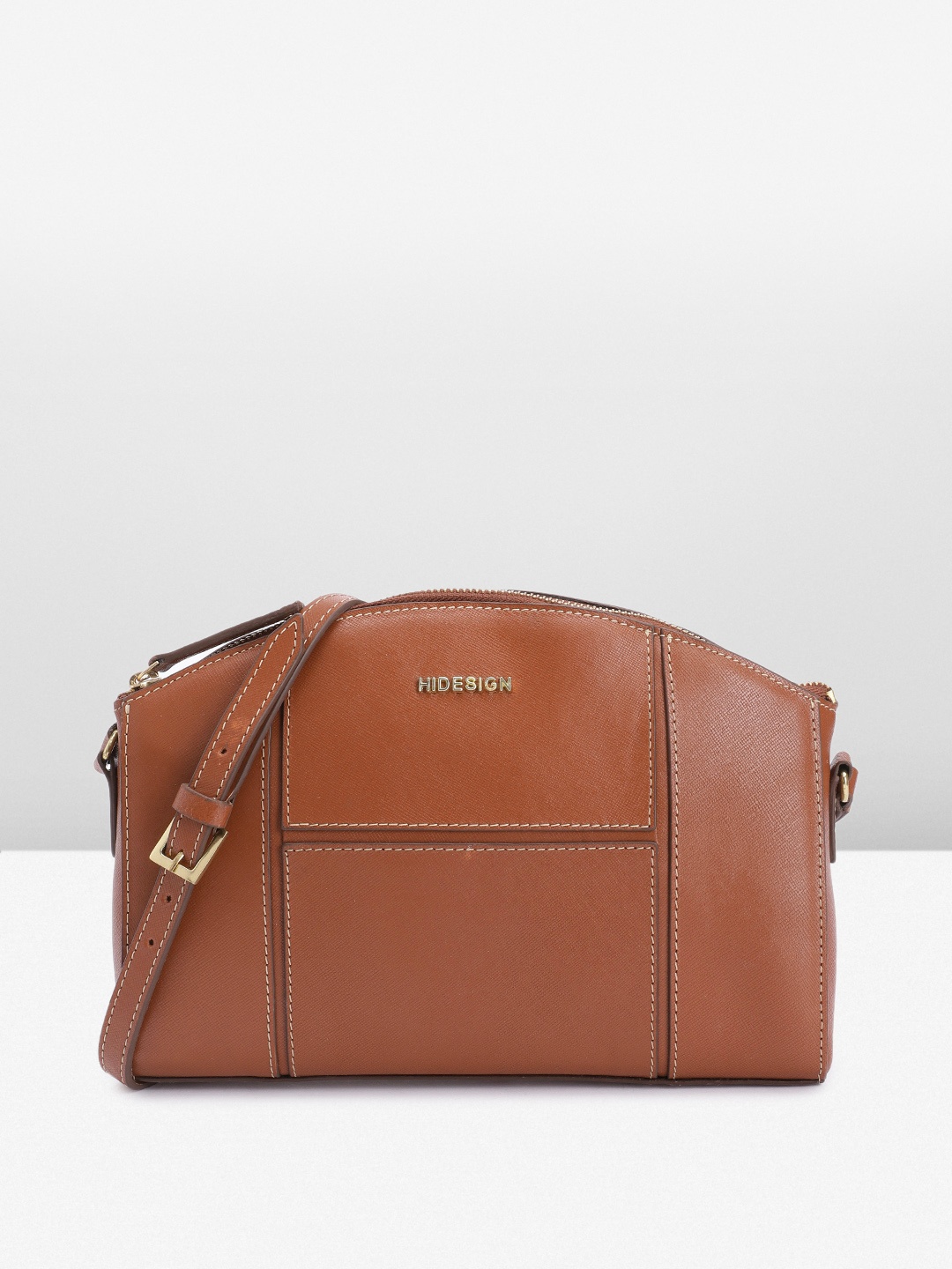

Hidesign Solid Leather Structured Sling Bag, Tan