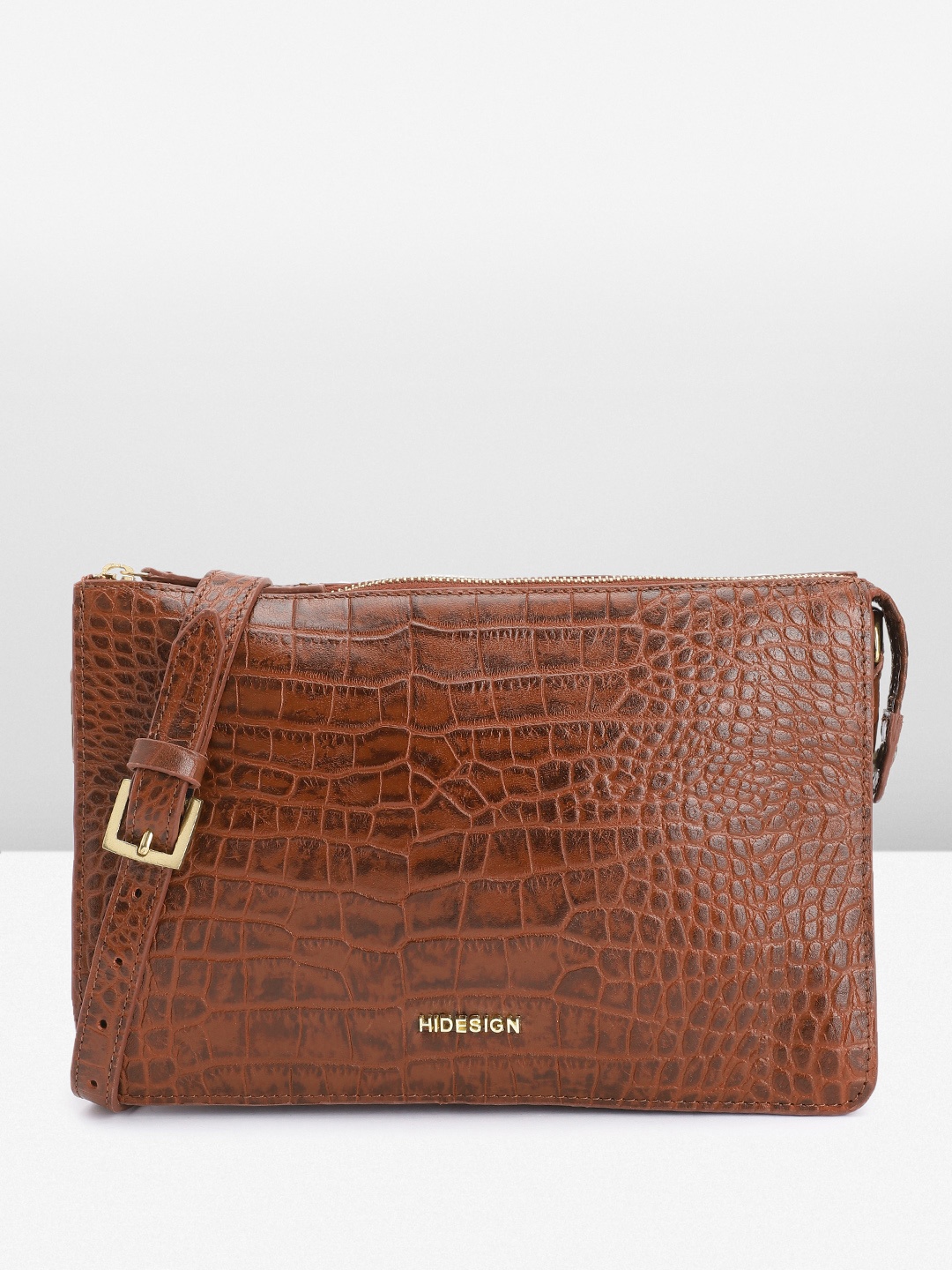 

Hidesign Animal Textured Leather Structured Sling Bag, Brown