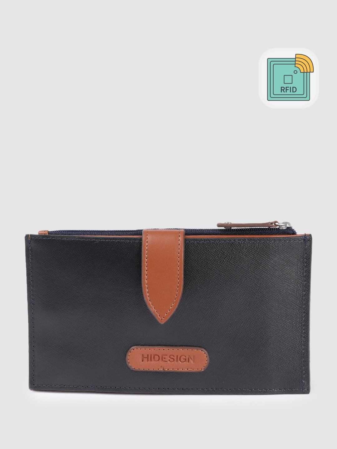 

Hidesign Women Abstract Textured Leather Two Fold Wallet, Navy blue