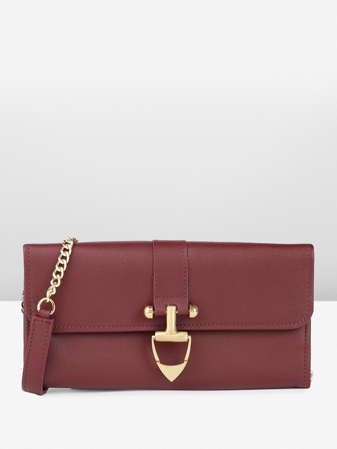 

Hidesign Women Leather Envelope Wallet with Sling Strap, Maroon