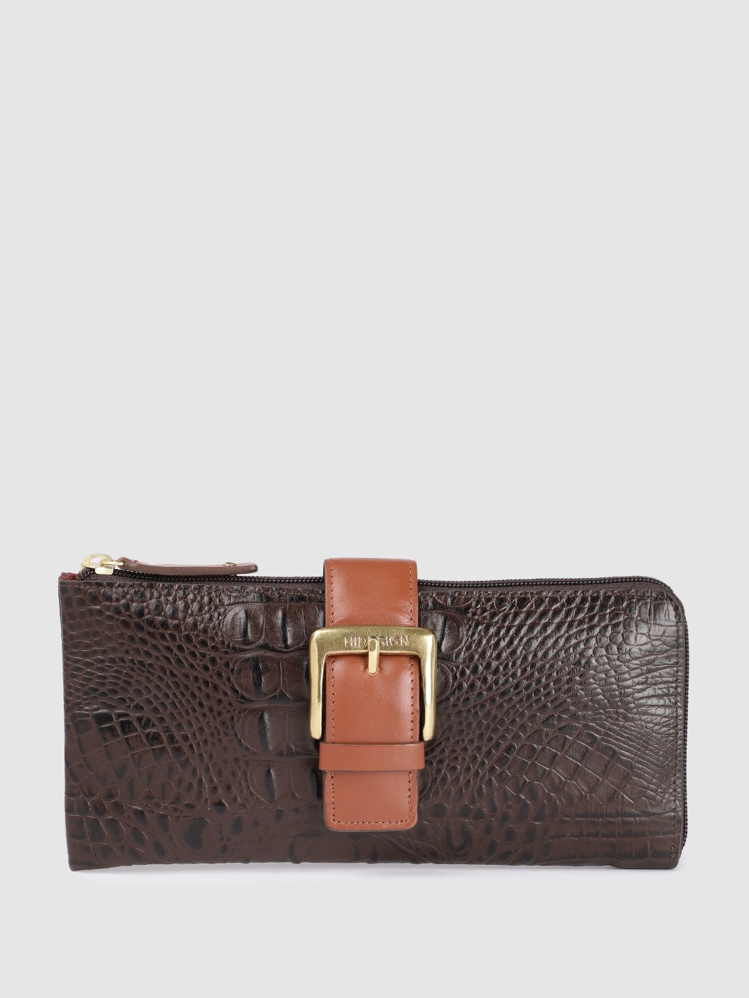 

Hidesign Women Textured Leather Zip Around Wallet, Brown