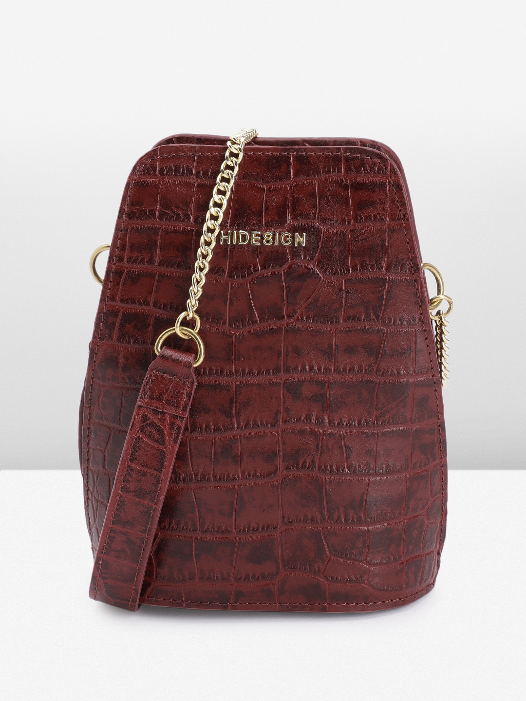 

Hidesign Animal Textured Leather Structured Sling Bag, Burgundy