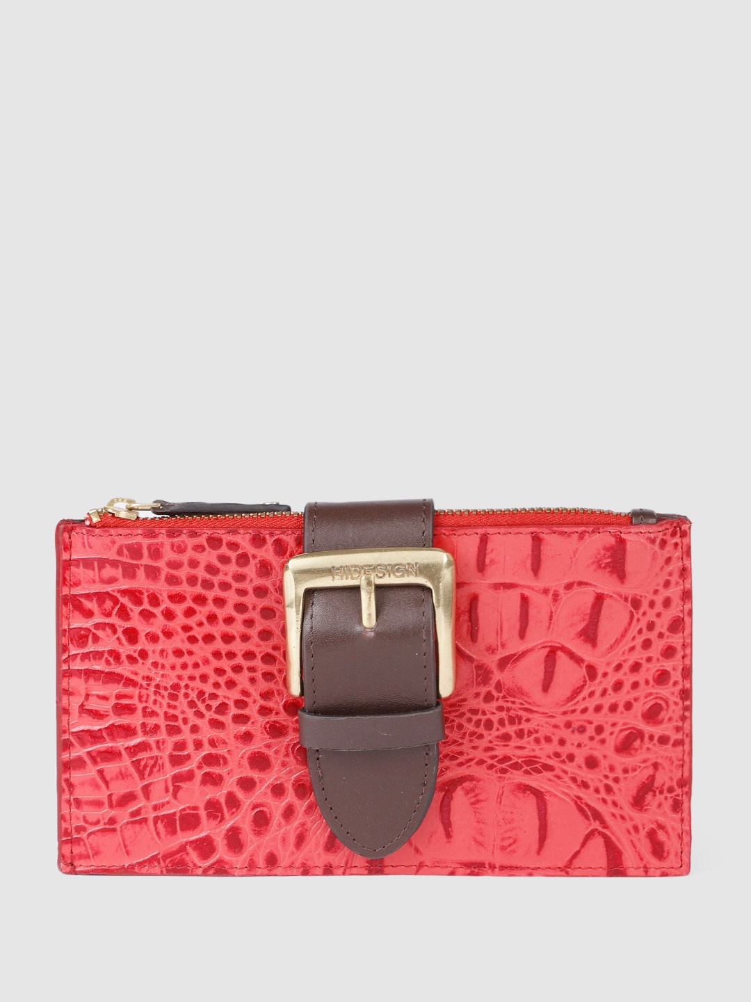 

Hidesign Women Animal Textured Leather Two Fold Wallet, Red