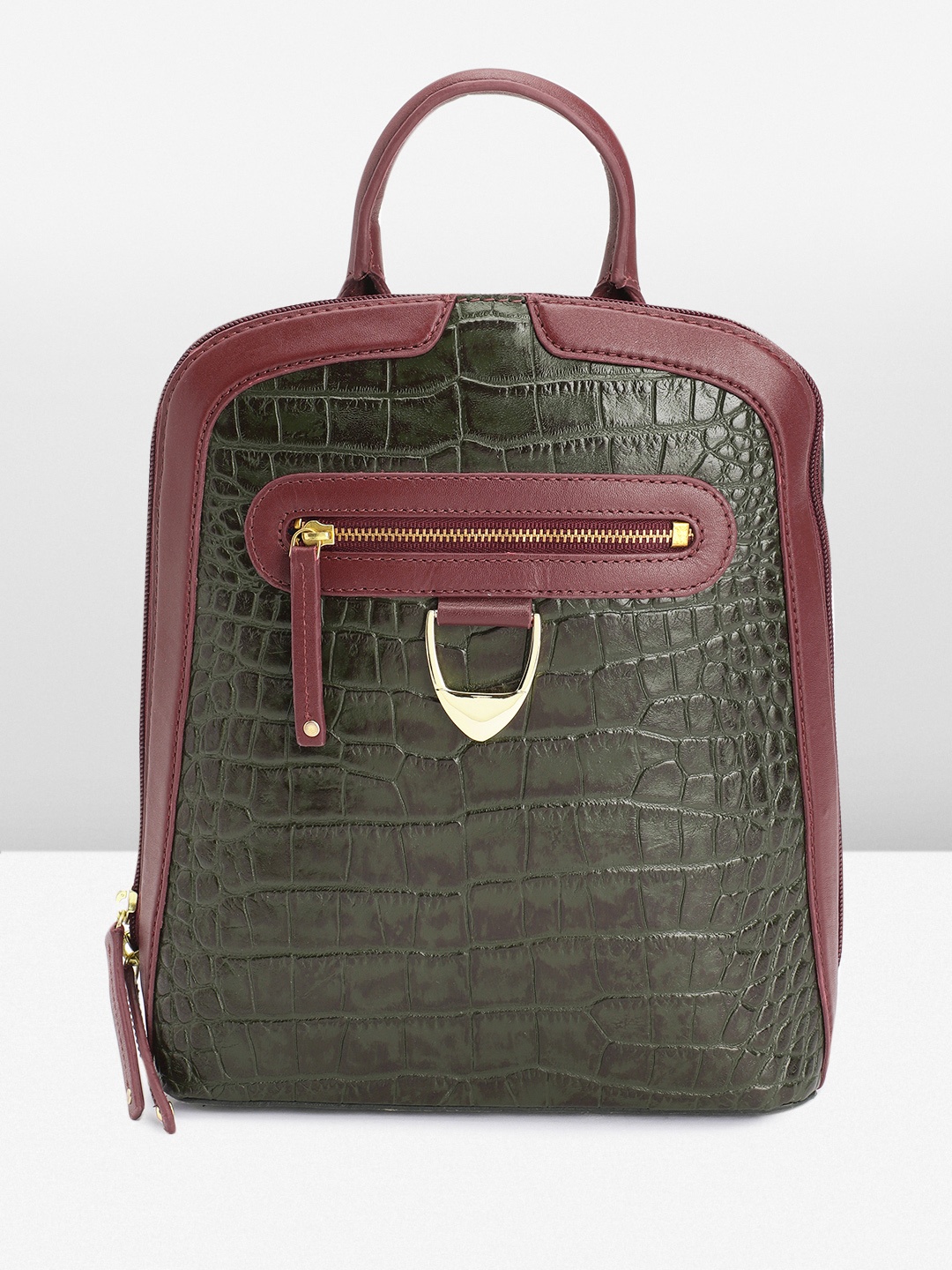 

Hidesign Women MOEMIE 04 Croc Textured Leather Backpack, Olive