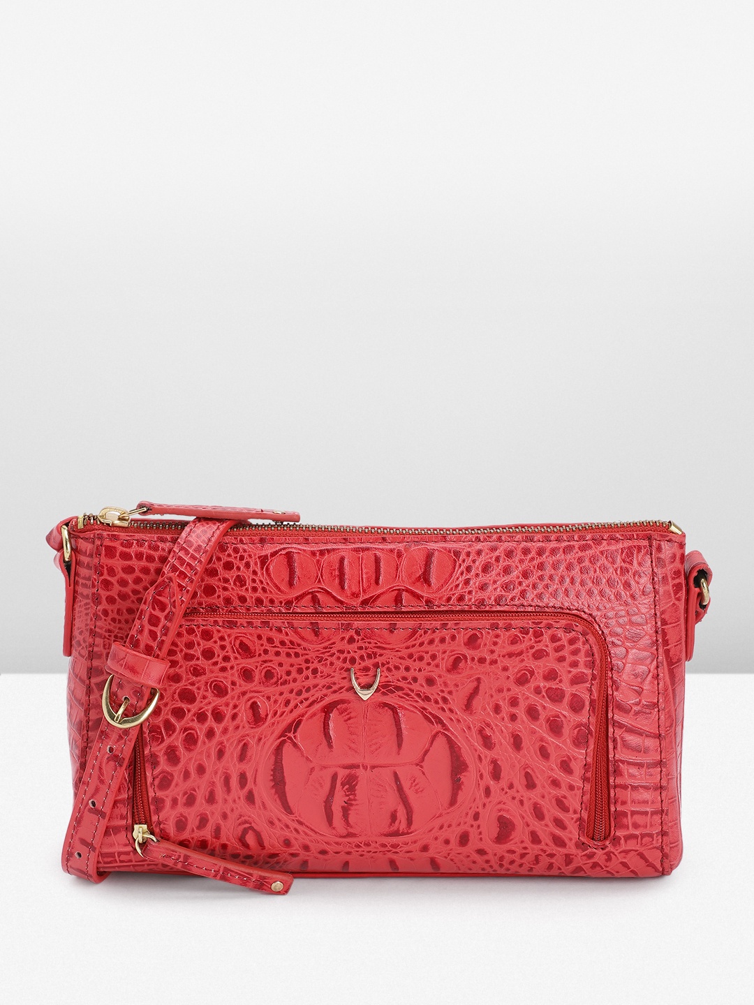 

Hidesign Animal Textured Leather Structured Sling Bag, Red