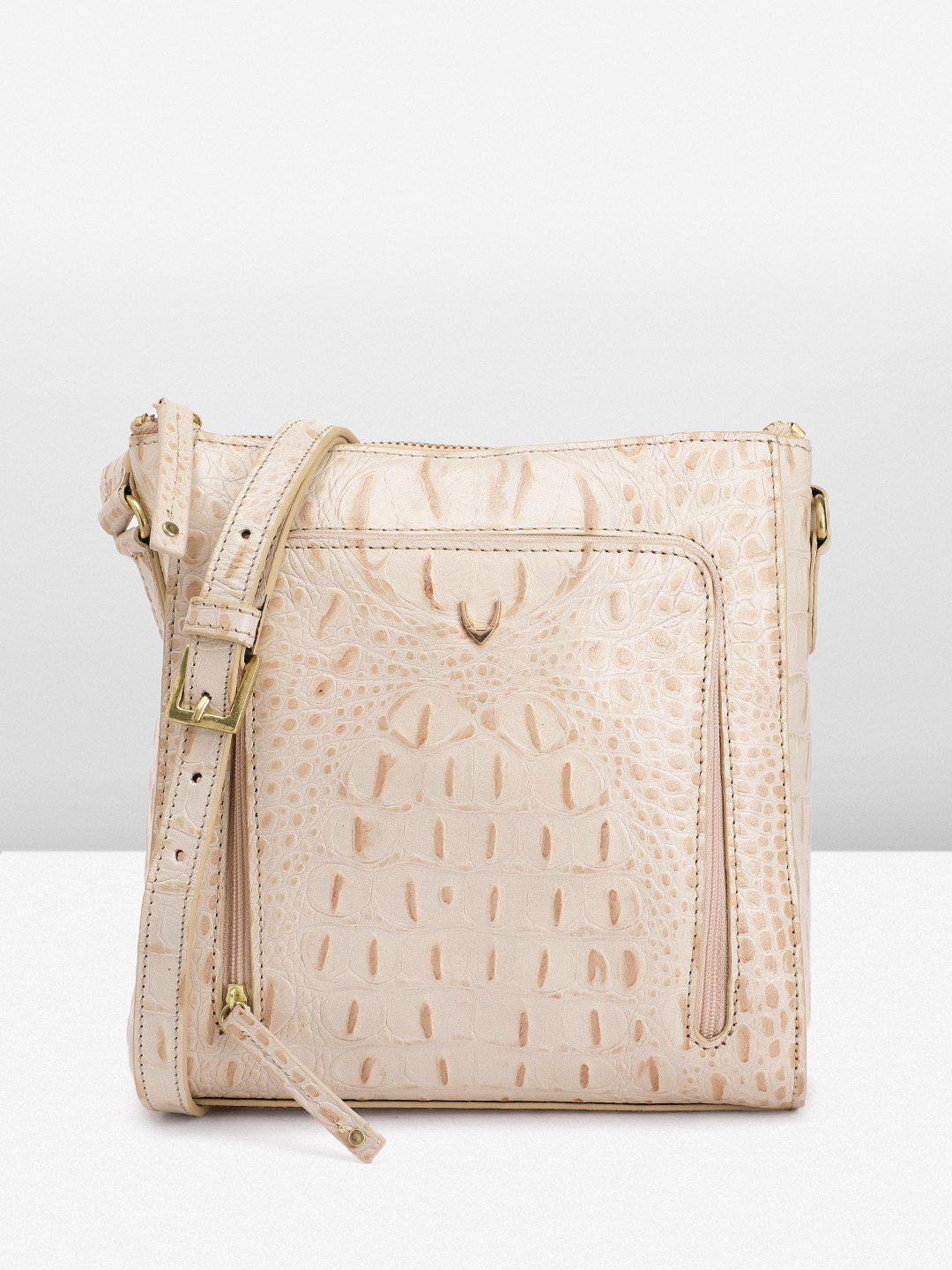 

Hidesign Animal Textured Leather Structured Sling Bag, Off white