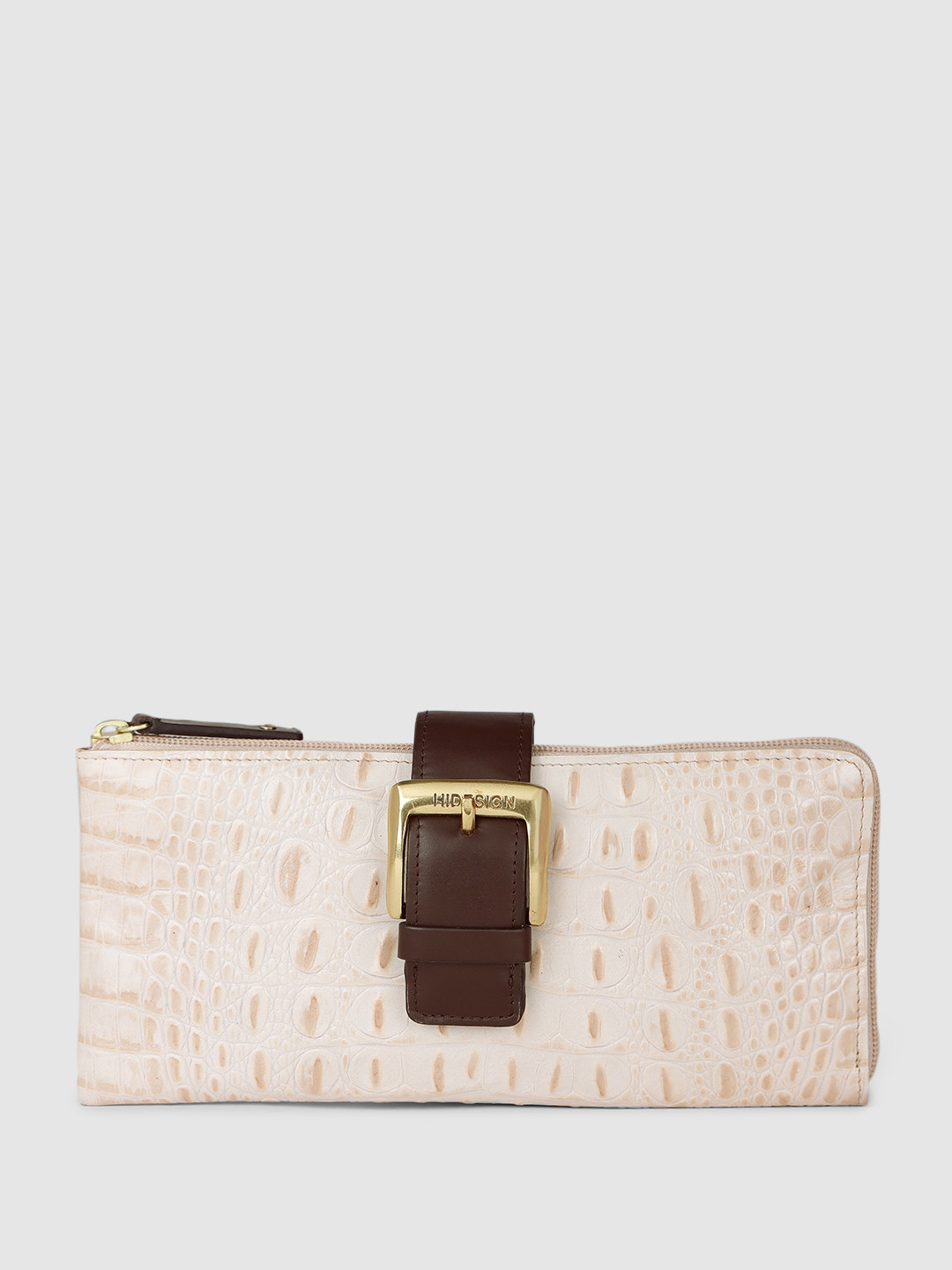 

Hidesign Women Animal Textured Leather Zip Around Wallet, Off white