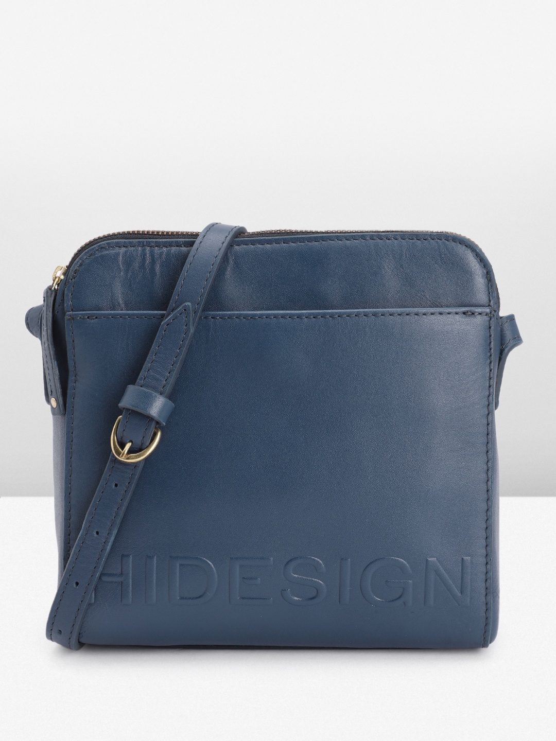 

Hidesign CAREY 02 Brand Logo Embossed Leather Sling Bag, Navy blue