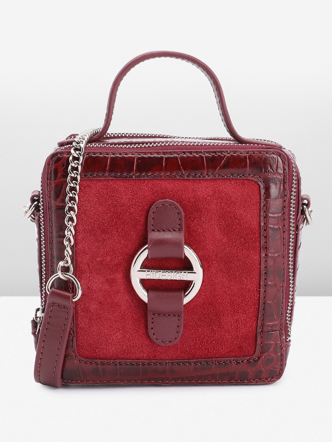 

Hidesign Croc Textured Leather Sling Bag, Red