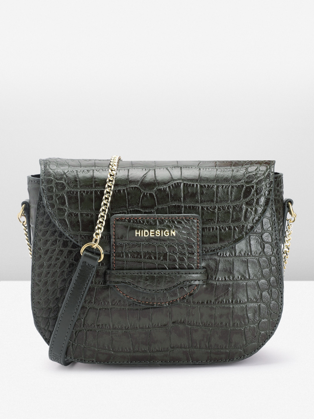

Hidesign Croc Textured Leather Sling Bag, Green