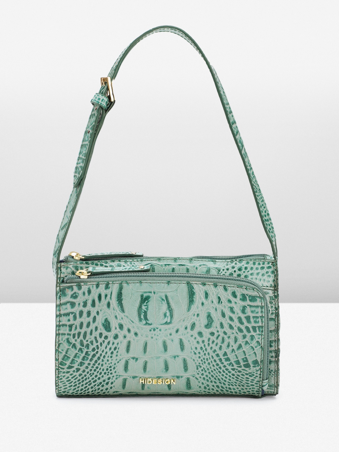 

Hidesign Croc Textured Leather Shoulder Bag, Green