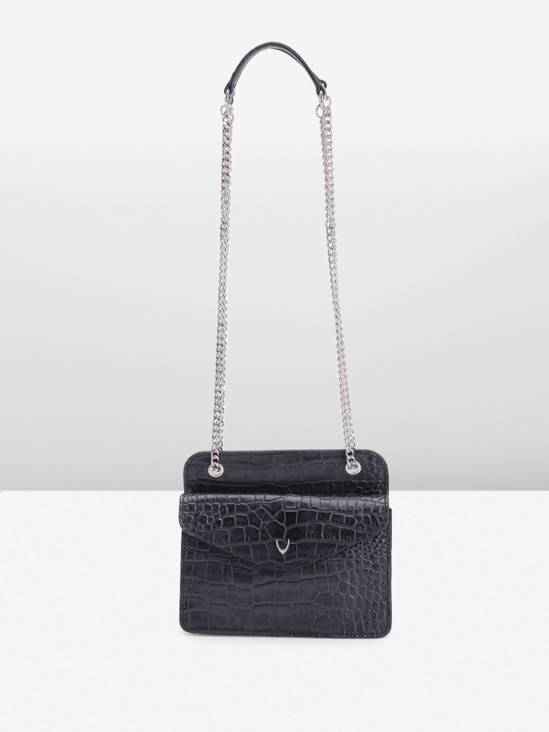 

Hidesign Crocodile Textured Leather Small Structured Shoulder Bag, Navy blue