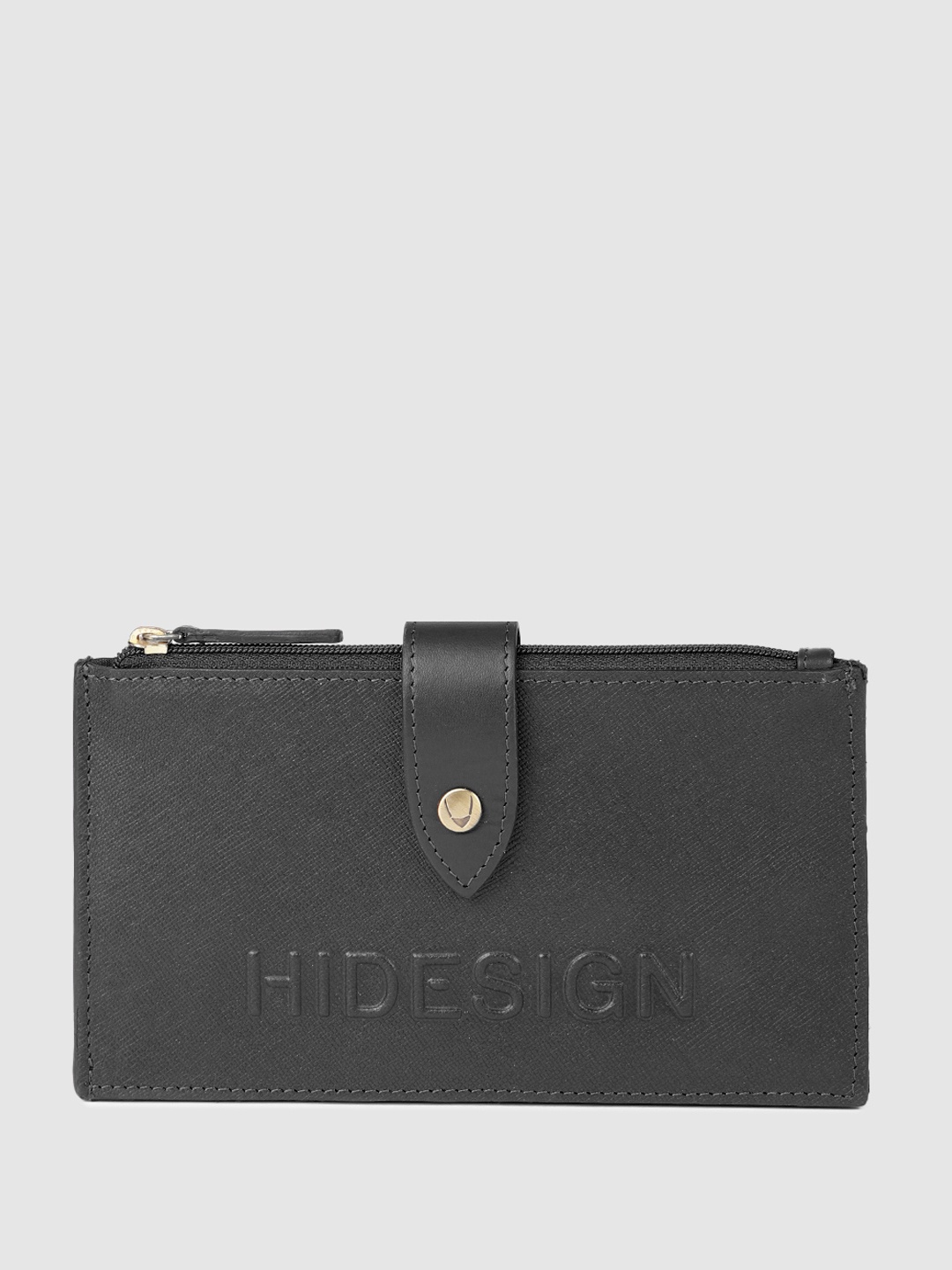 

Hidesign Women Brand Logo Design Leather Two Fold Wallet, Black