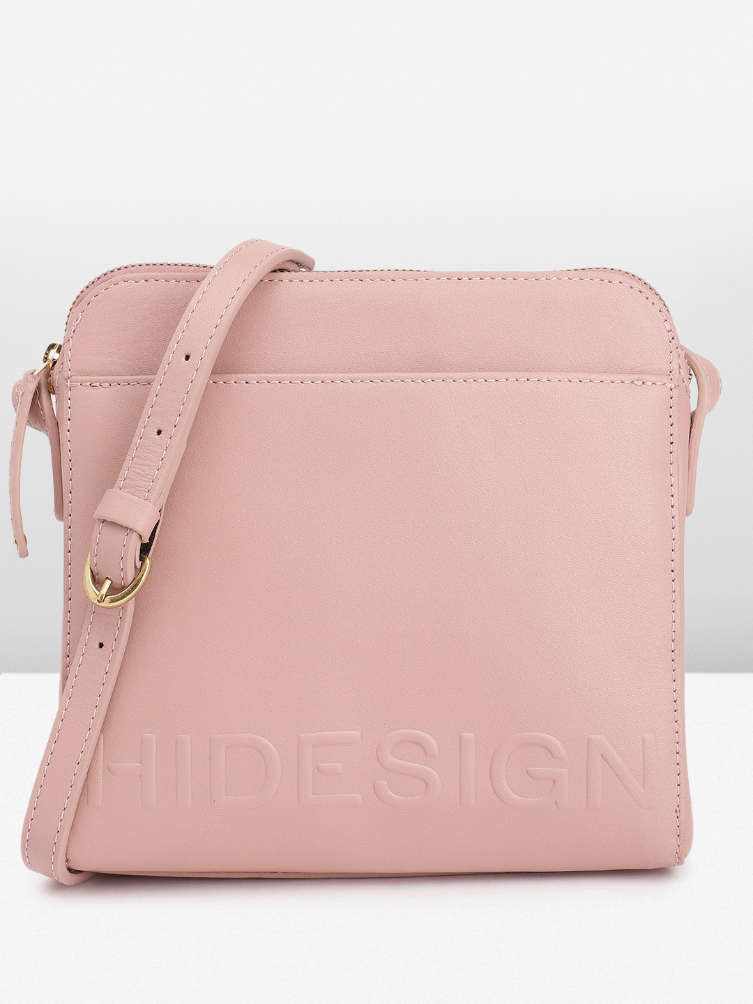 Hidesign CAREY 02 Brand Logo Embossed Leather Sling Bag, Nude