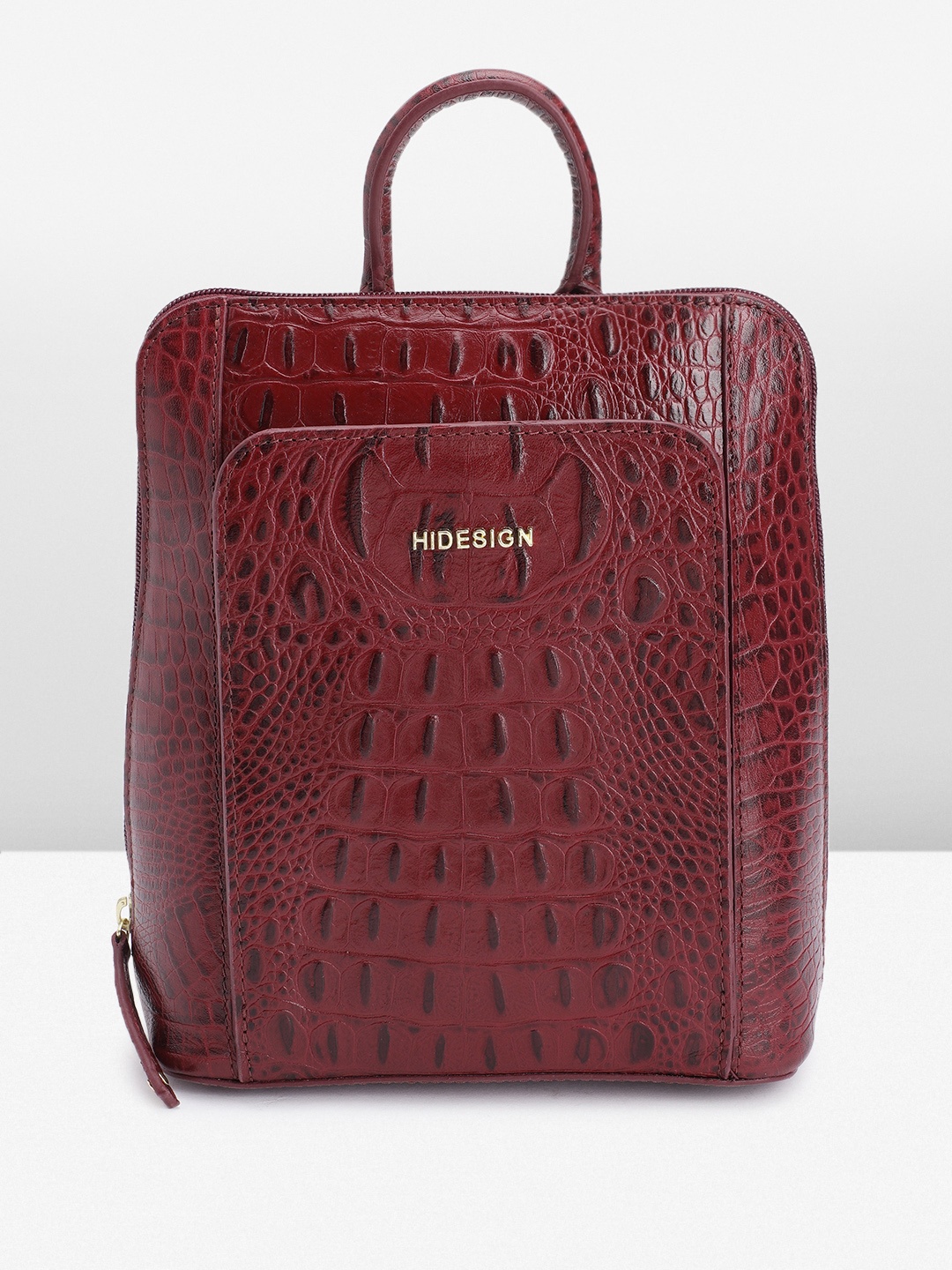 

Hidesign Crocodile Textured Leather Structured Handheld Bag Come Backpack, Maroon